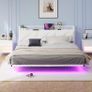 Floating King Metal Bed Frame with LED Lights & USB Charging Station, 150x200cmMetal Image 2