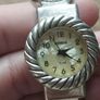 Geneva Women's Silver Tone Religious Open Cuff Bracelet Watch. Image 9