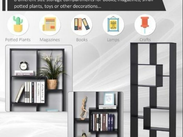 178cm Tall Black Shelf Bookcase