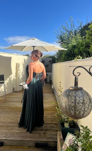 GINO CERRUTI Puro Strapless Dress with pockets in Hunter Green Sz S (Fit 8-10UK)  - Rrp 420 (New)