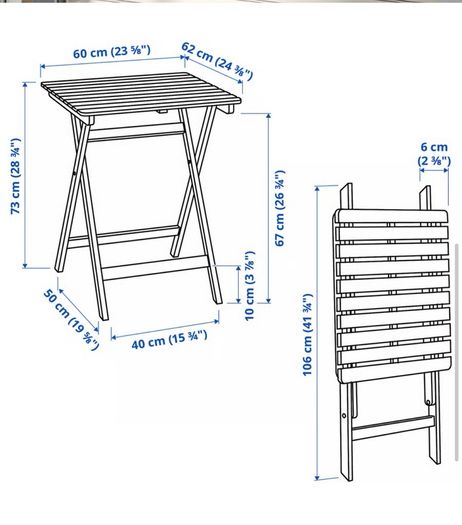 IKEA ASKHOLMEN Outdoor Table and 2 Folding Chairs Set  Good condition