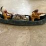 Vintage American Frontier Floating Canoe with Crew Image 2