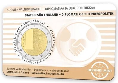Finland 2 Euro Commemorative Coin 2025 - Diplomacy and Foreign Policy BU. Coincard.