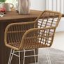 Set of 2 bohemian design dining chairs with resin wicker seat and white steel base Image 4