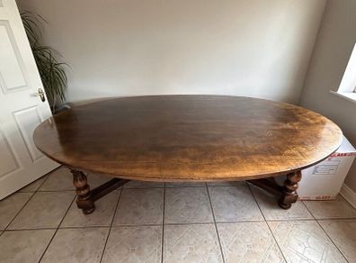 Large Solid Oak Dining Table & 12 Chairs
