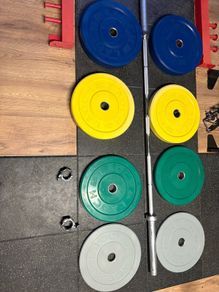 Olympic Bumper Weight Plates + 7 Foot 20kg Olympic Barbell!!