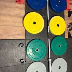 Olympic Bumper Weight Plates + 7 Foot 20kg Olympic Barbell!!