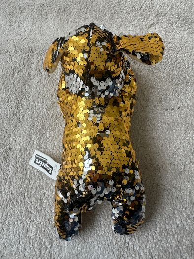 Sequin Collection Dog Plush Gold & Silver Reversible Sparkle Soft lying Used Please look at the pictures
