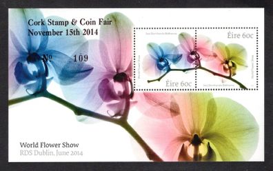 2014 Cork Stamp and Coin Exhibition 15th November 2014 Exhibition Souvenir overprinting World Flower Show Commemorative Stamps Miniature Sheet Mint Never Hinged (MNH) No 432