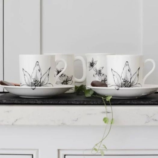 Sarah Horne Botanicals Fine Bone China Floral Decadence Espresso Cup and Saucer