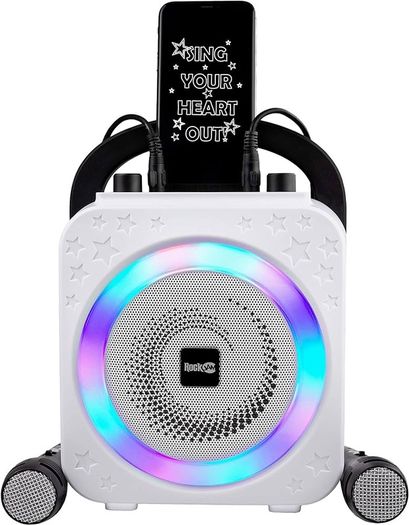 NEW SALE | 8-Watt Rechargeable Bluetooth Karaoke Machine with Two Microphones, Voice Changing Effects & LED Lights