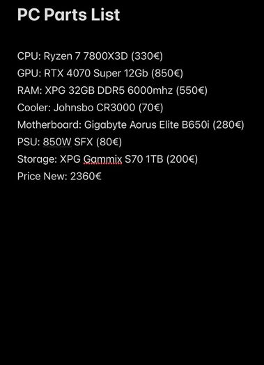 High-end Pc Rtx 4070 Super / 7800x3d