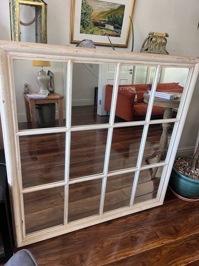 Large Vintage Style Window Pane Mirror