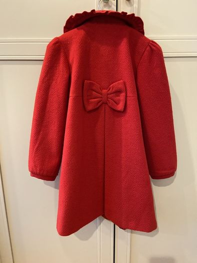 Red winter coat with gold buttons and bow 7-8 years