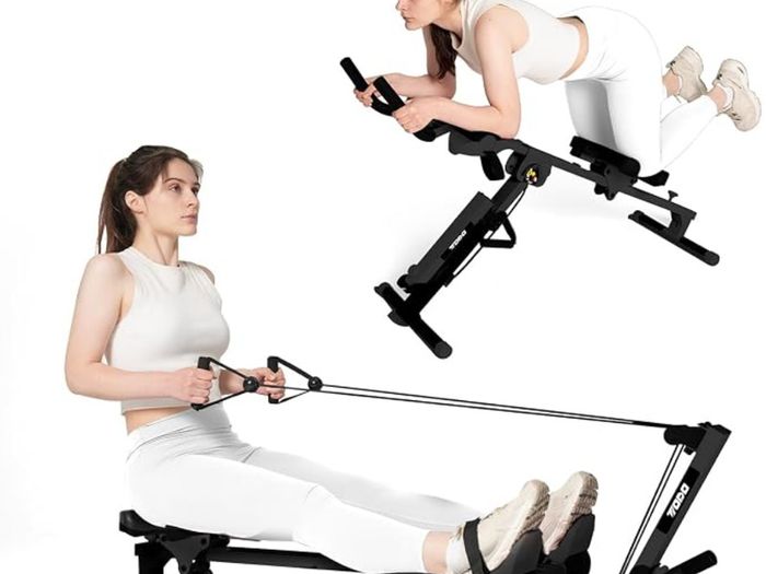 Rowing Machine, Ab Workout, Biceps Curls 3 in 1