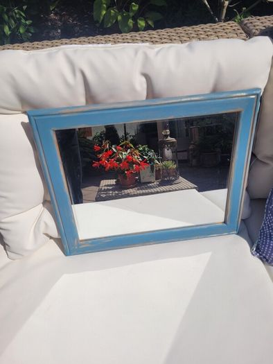 Teal And Gold Painted Pine Mirror