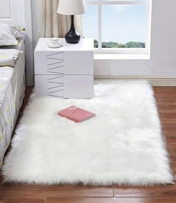MULTIPLE SIZES/COLOURS AVAILABLE Faux Fur Fluffy Rug Faux Sheepskin Rugs White Floor Carpet for Bedrooms Living Room, White/2'x 4'