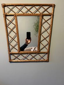 Vintage Wooden Lattice Mirror - approx 55x50cm