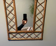 Vintage Wooden Lattice Mirror - approx 55x50cm