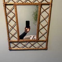 Vintage Wooden Lattice Mirror - approx 55x50cm