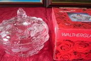 New In Box Waltherglas Germany Natascha Pattern Art Deco Satin Rose Bowl With Lid Made In Germany