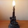 Vintage resin table lamp (kids bathing a dog) bronze finish 31cm height Image 2