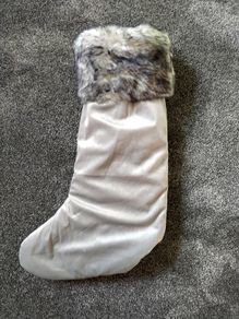 Luxury Padded Super Soft Faux Fur Trim Christmas Stocking Silver Grey