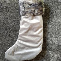 Luxury Padded Super Soft Faux Fur Trim Christmas Stocking Silver Grey
