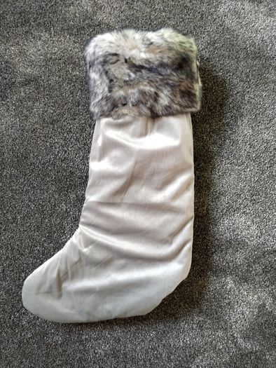 Luxury Padded Super Soft Faux Fur Trim Christmas Stocking Silver Grey