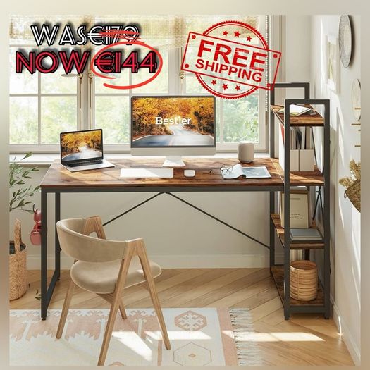 NEW SALE | Computer Desk with Storage Shelves Writing Desk with Shelves 160CM Reversible Computer Desk with Bookshelf for Home Office Small Space