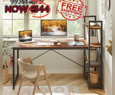 NEW SALE | Computer Desk with Storage Shelves Writing Desk with Shelves 160CM Reversible Computer Desk with Bookshelf for Home Office Small Space