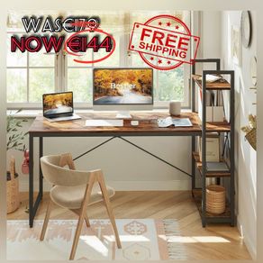 NEW SALE | Computer Desk with Storage Shelves Writing Desk with Shelves 160CM Reversible Computer Desk with Bookshelf for Home Office Small Space
