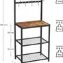 Standing Kitchen Shelf in Industrial Design with Metal Frame, Microwave Rack and 7 Hooks for Cooking Utensils, 60 x 40 x 138 cm, Vintage Brown and Black Image 4