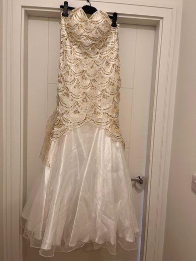 White and gold sequin womens dress