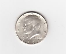 USA, 1964 kennedy half dollar, 90% silver coin(no. 398)