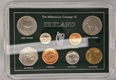 Ireland Millennium 2000 Uncirculated Coin Set in Beautiful Presentation Holder Pound to Penny