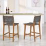 Woven Counter Stool Kitchen Counter Height Barstool Backrest Wooden Weave Stool, Dark Grey Faux Leather Image 3
