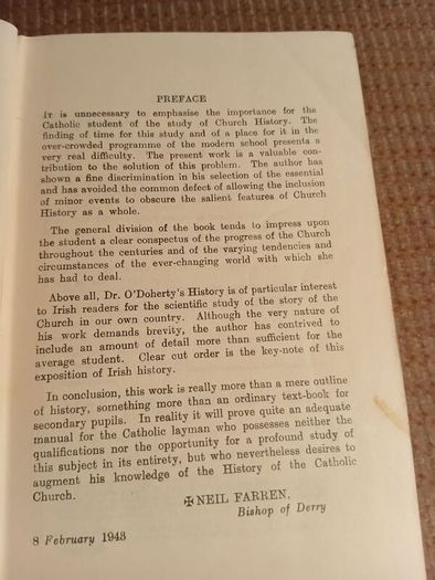 Rare Find 1943 A History of the Catholic Church. John F. O'Doherty. Religious. History.