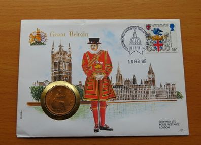 Vintage UK 1967 coin stamp cover BUNC Penny coin