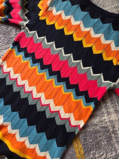 Boboli Chevron Zig-Zag & Striped Knit Dress
