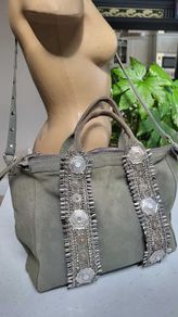 RIVER ISLAND Genuine Grey Suede Leather Boho Bag with crossbody and shoulder straps - Rrp 110 (New)
