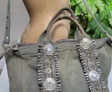 RIVER ISLAND Genuine Grey Suede Leather Boho Bag with crossbody and shoulder straps - Rrp 110 (New)
