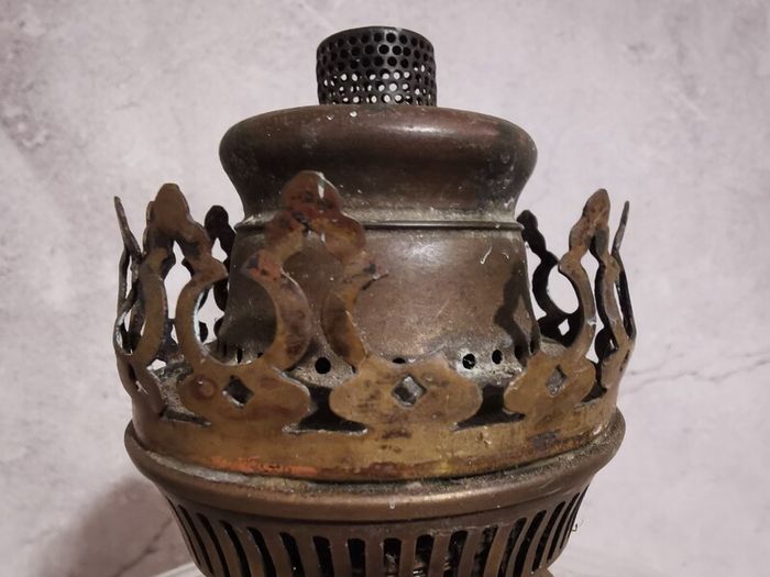 Antique Matador 15" Oil Lamp Glass Wood Base Brass Stem Burner Torch Light