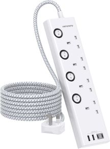 Extension Lead with USB Slots(2 USB C), HANYCONY 4 Way Plug Extension Socket with Individual Switches, 1.8M Extension Cable, Wall Mount Extension Cord, Desk Power Strip for Bedroom Office Accessories