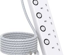 Extension Lead with USB Slots(2 USB C), HANYCONY 4 Way Plug Extension Socket with Individual Switches, 1.8M Extension Cable, Wall Mount Extension Cord, Desk Power Strip for Bedroom Office Accessories