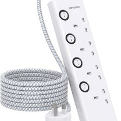Extension Lead with USB Slots(2 USB C), HANYCONY 4 Way Plug Extension Socket with Individual Switches, 1.8M Extension Cable, Wall Mount Extension Cord, Desk Power Strip for Bedroom Office Accessories
