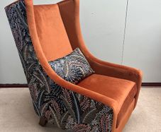 Luxury Jo Wingback Chair Burnt Orange Velvet & Botanical Fabric Accent