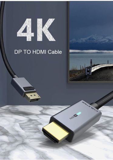 Cabletime 1.8M Active DisplayPort (Male) to HDMI (Male) 4K@60Hz Gold-Plated Nylon Braided LED Light Cable (Brand New/Warranty)