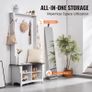 Wooden Hall Tree with Bench and Shoe Storage, White Hall Tree with Coat Rack, Adjustable Shelves and 5 Hanging Hooks Image 2