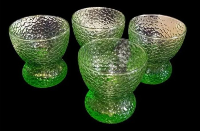 Vintage Harrods Green Textured Glass Bowls/Glasses
